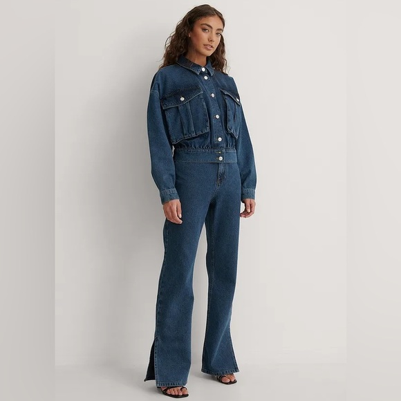 NA-KD Set Patch Pocket Denim Jacket Side Slit High Waist